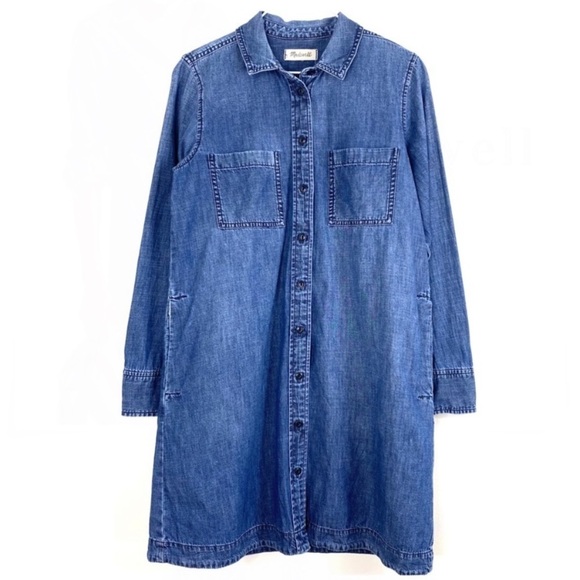 MADEWELL Button Up Long-Sleeve Denim Dress in Blue - Picture 2 of 6